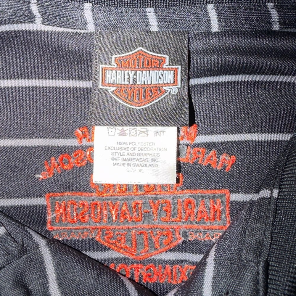Harley Davidson Men’s Polo Shirt Extra Large Black Grey Striped Pullover Logo XL - Picture 5 of 7